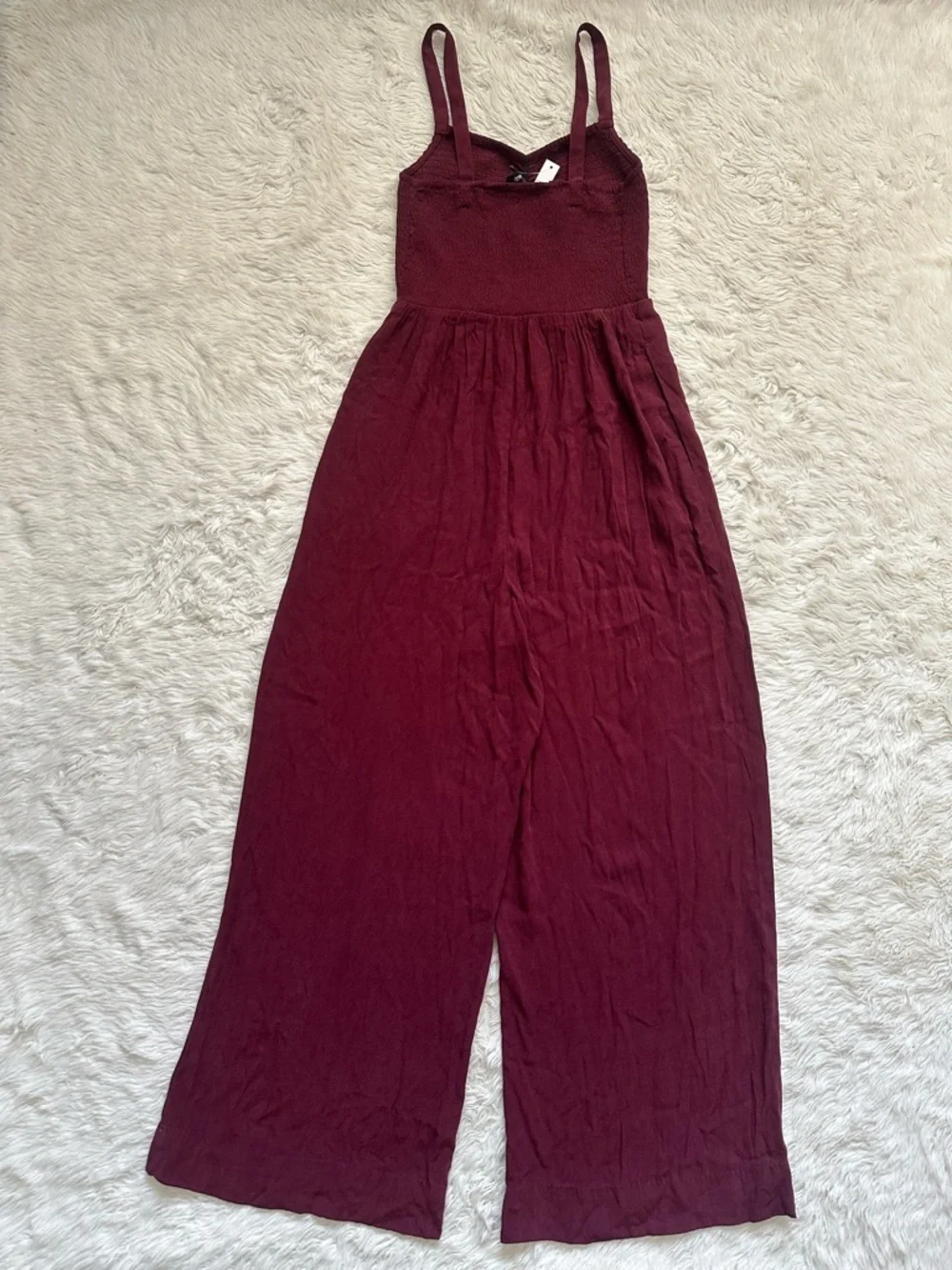 Madewell The Lucie Wide-Leg Jumpsuit Smocked Bodice Cabernet Sz S NWT New